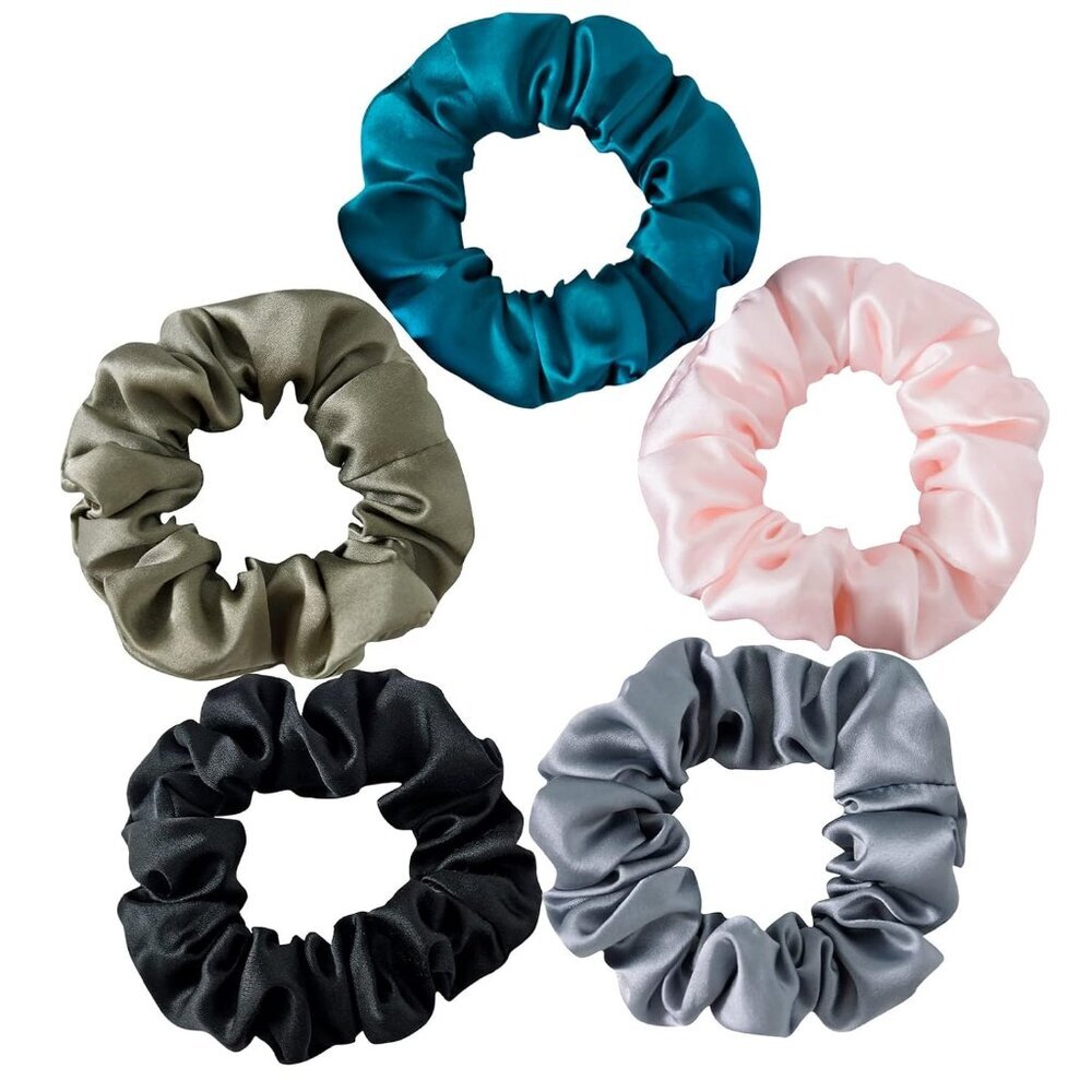 Silk Hair Scrunchies 5 Pack Mulberry 100% Sleep Frizz No Damage Women
